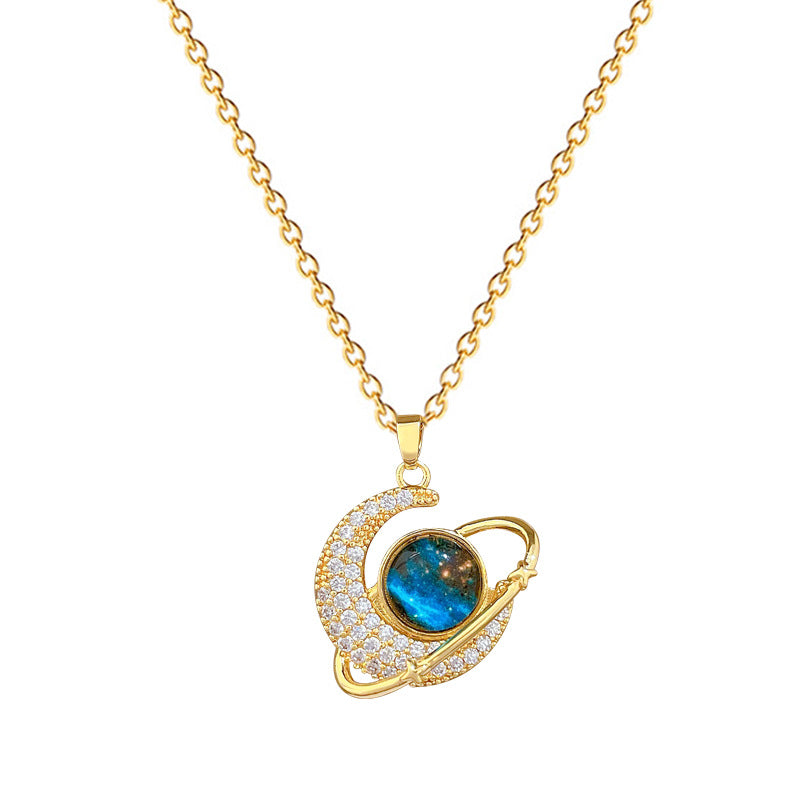 Sweet Elegant Moon Geometric Rhinestone Titanium Steel Necklace for Unisex