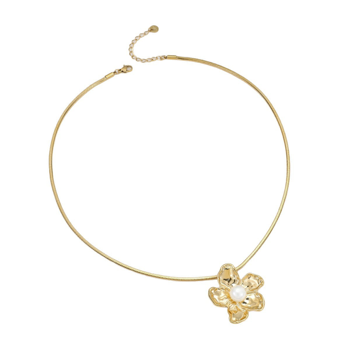 Fashion 18K Gold Plated Stainless Steel Floral Geometric Pendant Necklace Snake Chain for Women