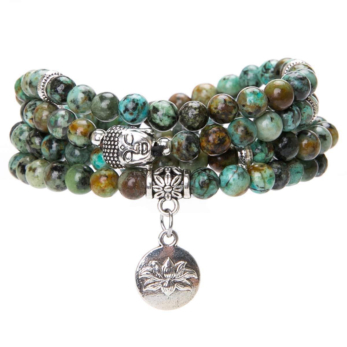 Minimalist Unisex Turquoise Lotus Pendant Wrap Bracelet