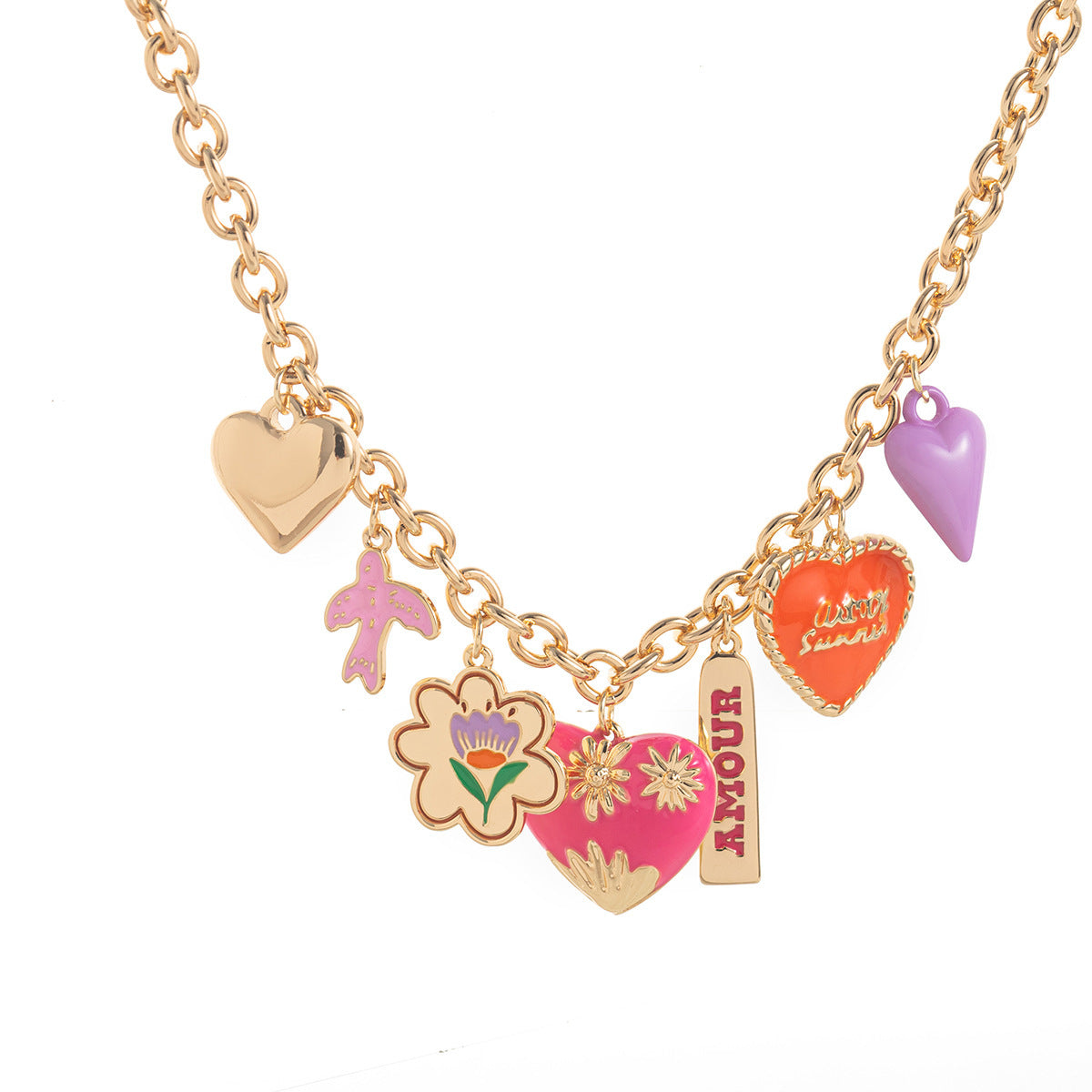 Sweet Gold Plated Brass Heart Charm Bar