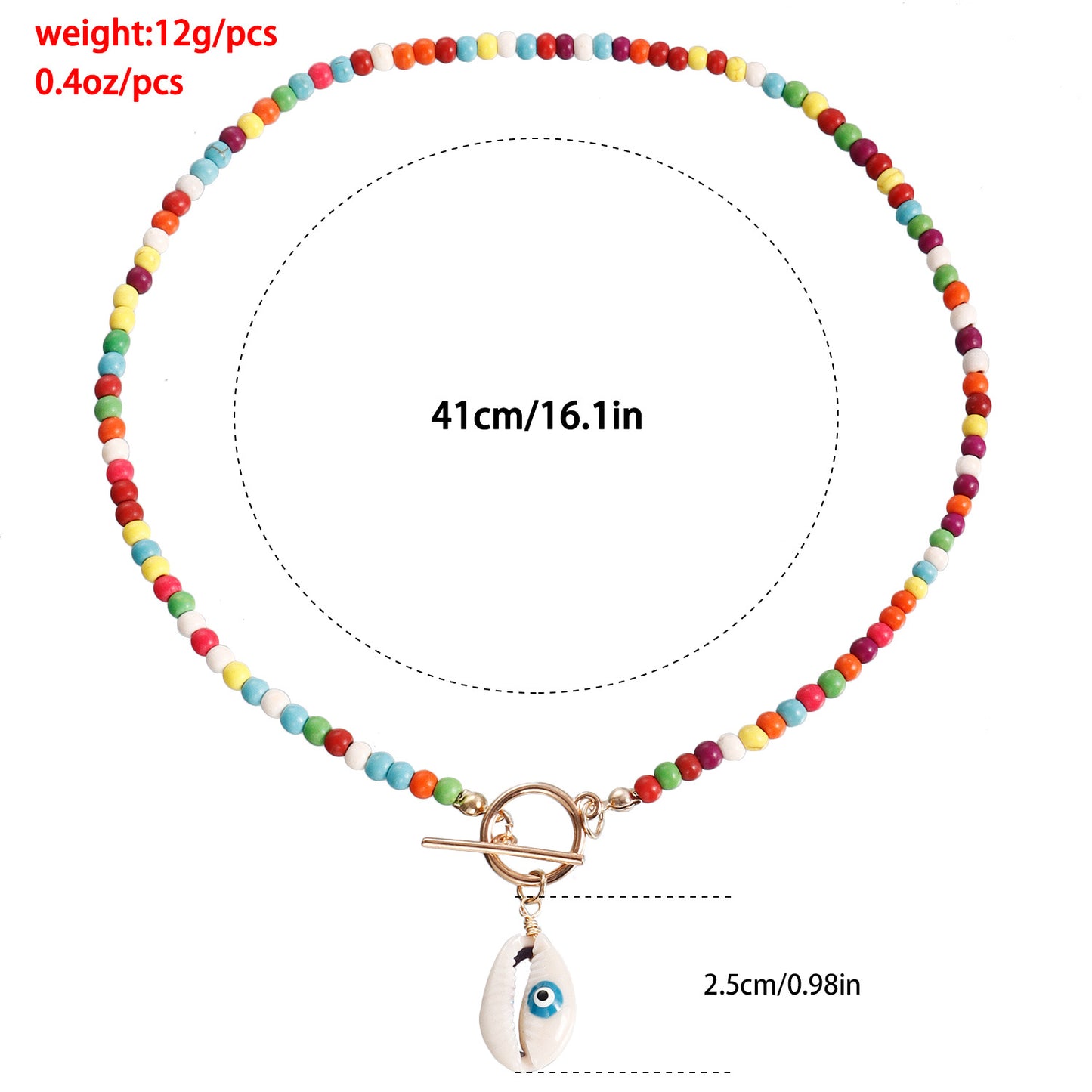 Collar bohemio geométrico de cuentas turquesas con dije de concha y acabado chapado para mujer
