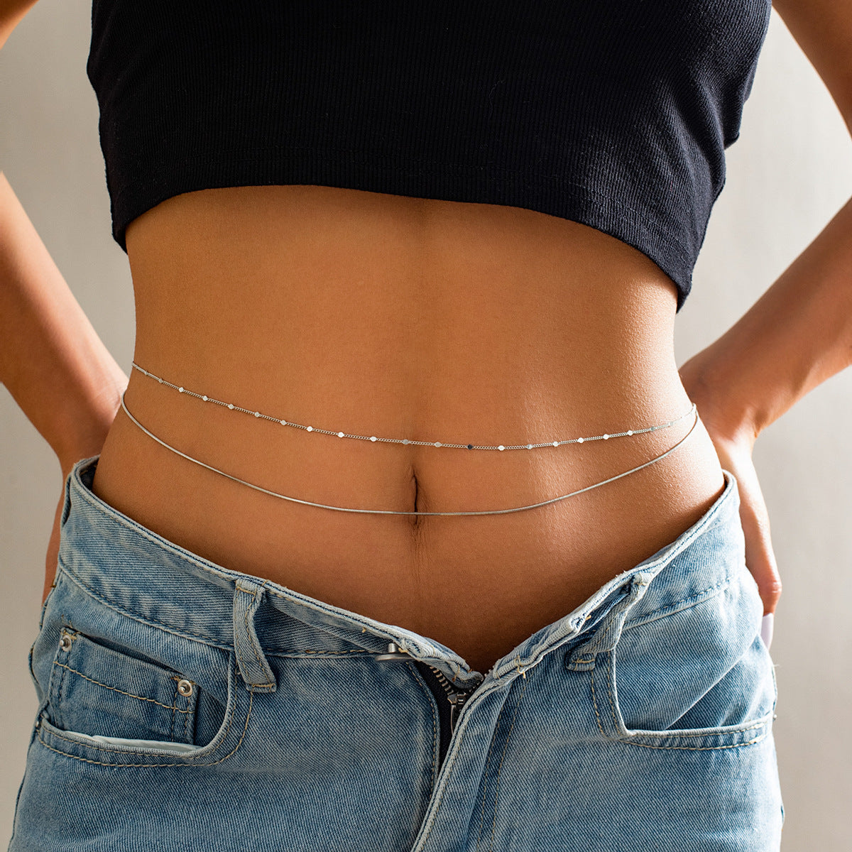 Minimalist Double Layer Rhinestone Inlay Alloy Body Chain for Women