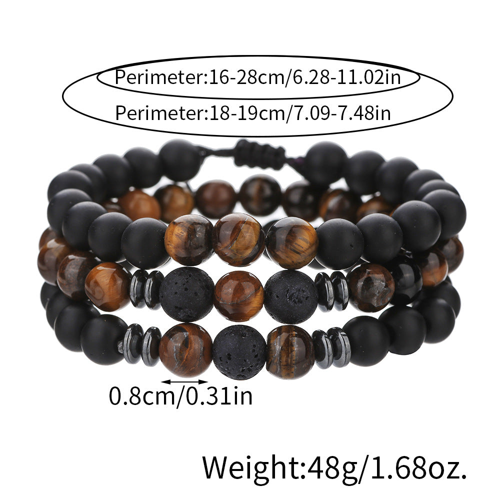 Handmade Geometric Obsidian Beaded Bracelet Set for Men and Women