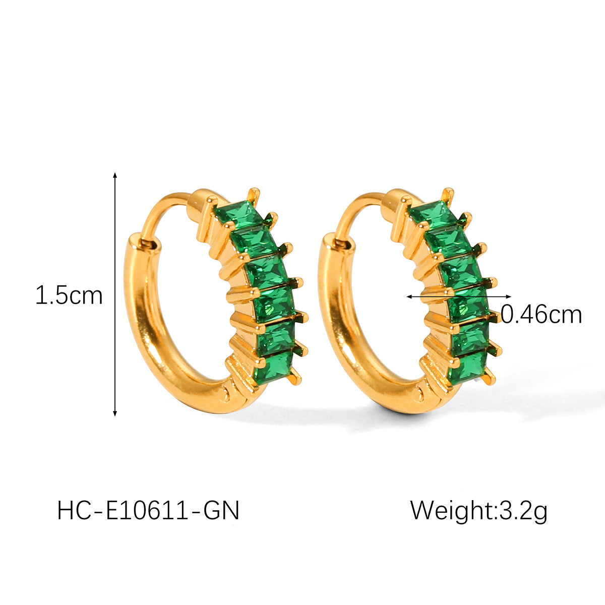 Minimalist Geometric Stainless Steel Gold-Plated Hoop Earrings with Zirconia Inlay for Women