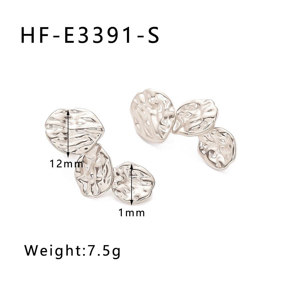 Minimalist Geometric Stainless Steel Earrings with Textured Pleated Design for Women