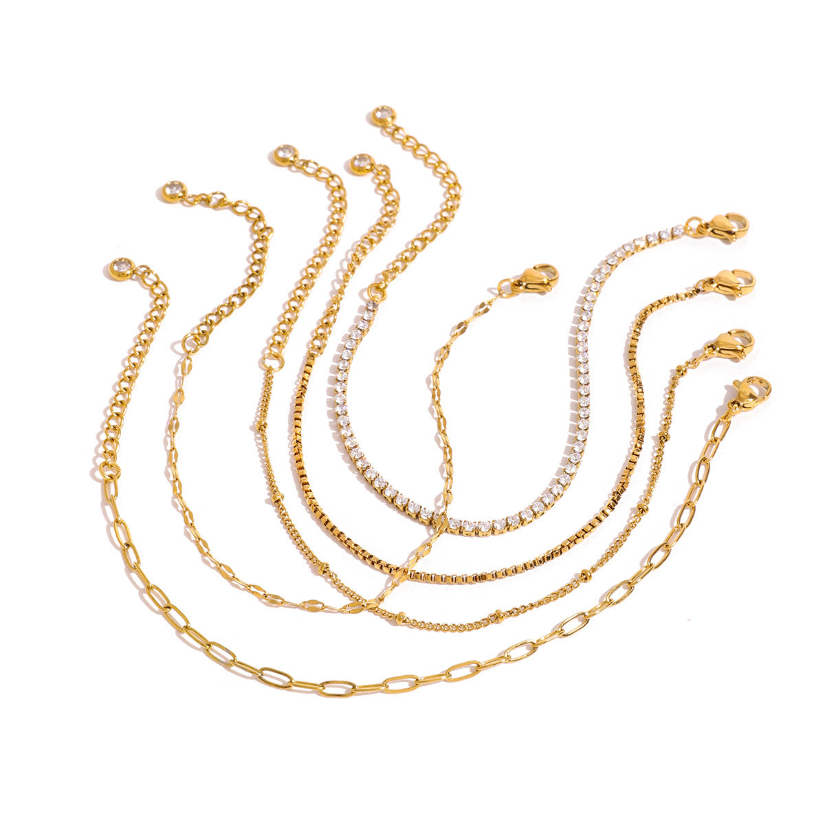 Bracciale geometrico in acciaio inossidabile con strass e finitura placcata da donna, gioiello alla moda con catena in metallo minimalista
