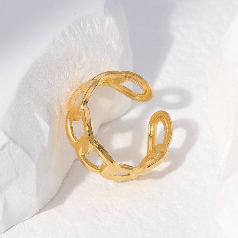 Minimalist Geometric Titanium Steel Adjustable Ring for Women and Men with Electroplated Finish