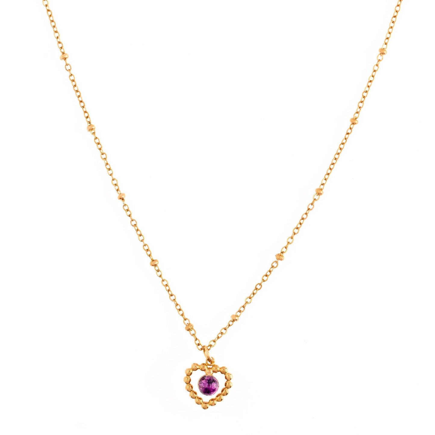 Elegante Collar con Colgante de Corazón Calado de Acero de Titanio con Incrustaciones de Piedra Natural Morada para Mujer