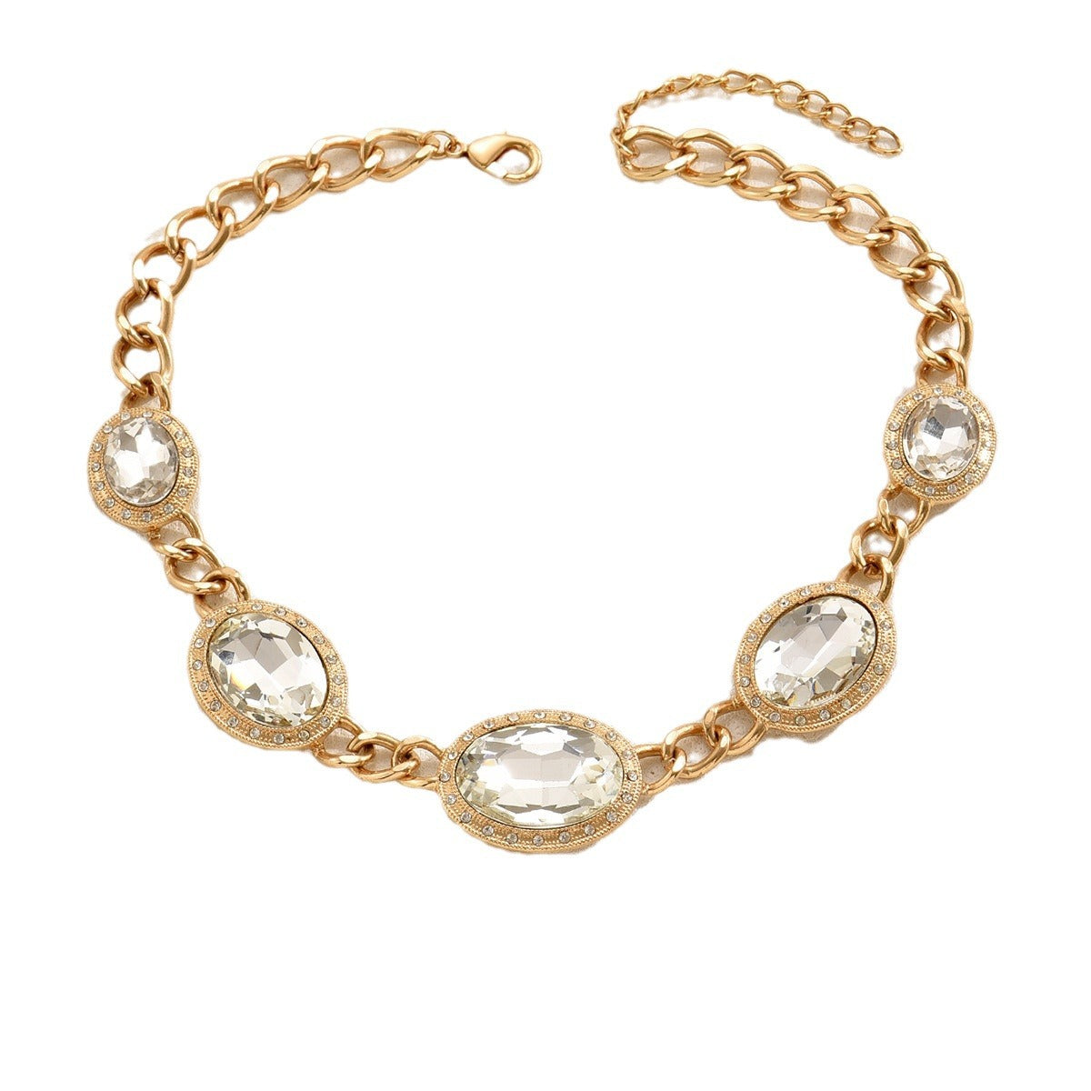 Collar de lujo con colgante geométrico para mujer, cadena de aleación con incrustaciones de diamantes de imitación, cadena minimalista versátil a la clavícula