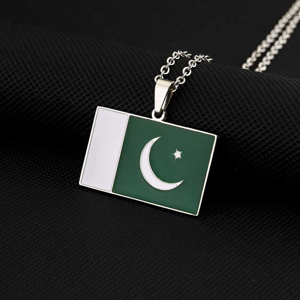 Vintage Ethnic Geometric Pendant Necklace in Stainless Steel with Titanium Steel Pendant and Electroplated Finish on O-Chain