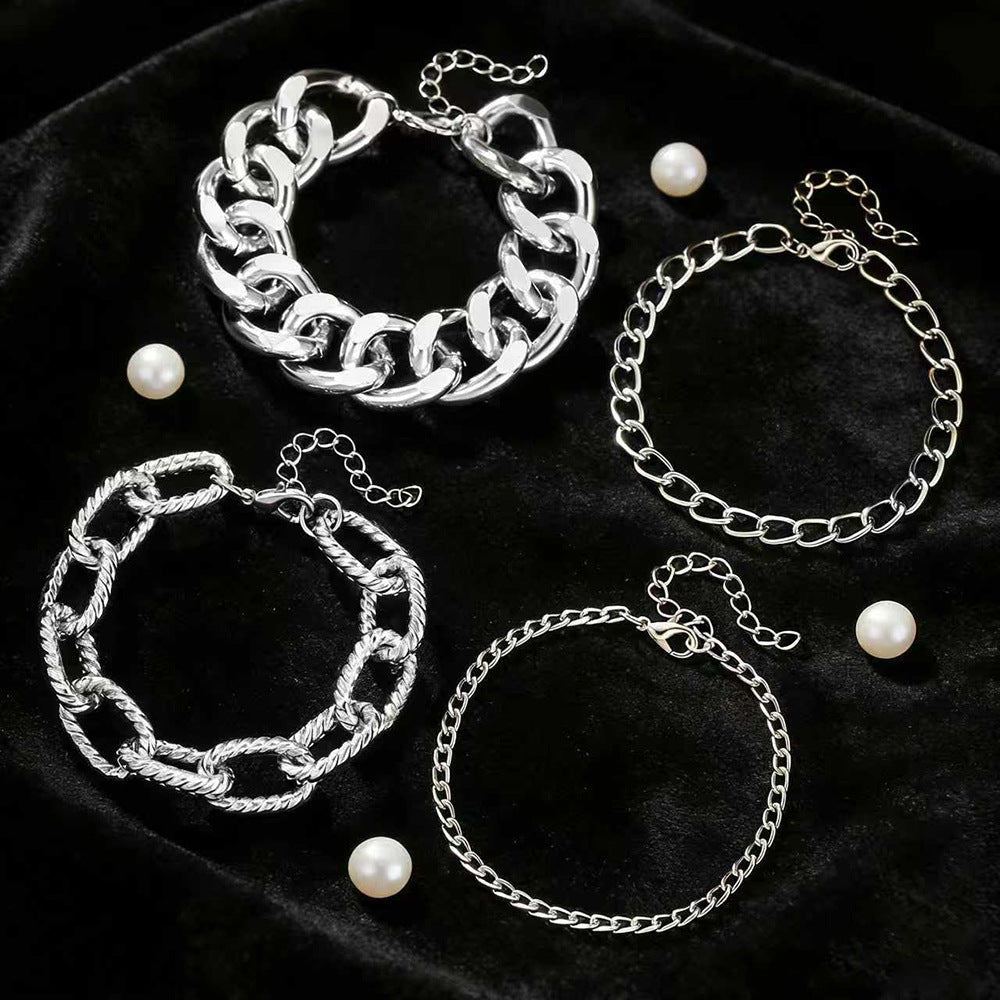 Multi-Layer Geometric Round Iron Plated Cuban Link Chain Bracelet Set