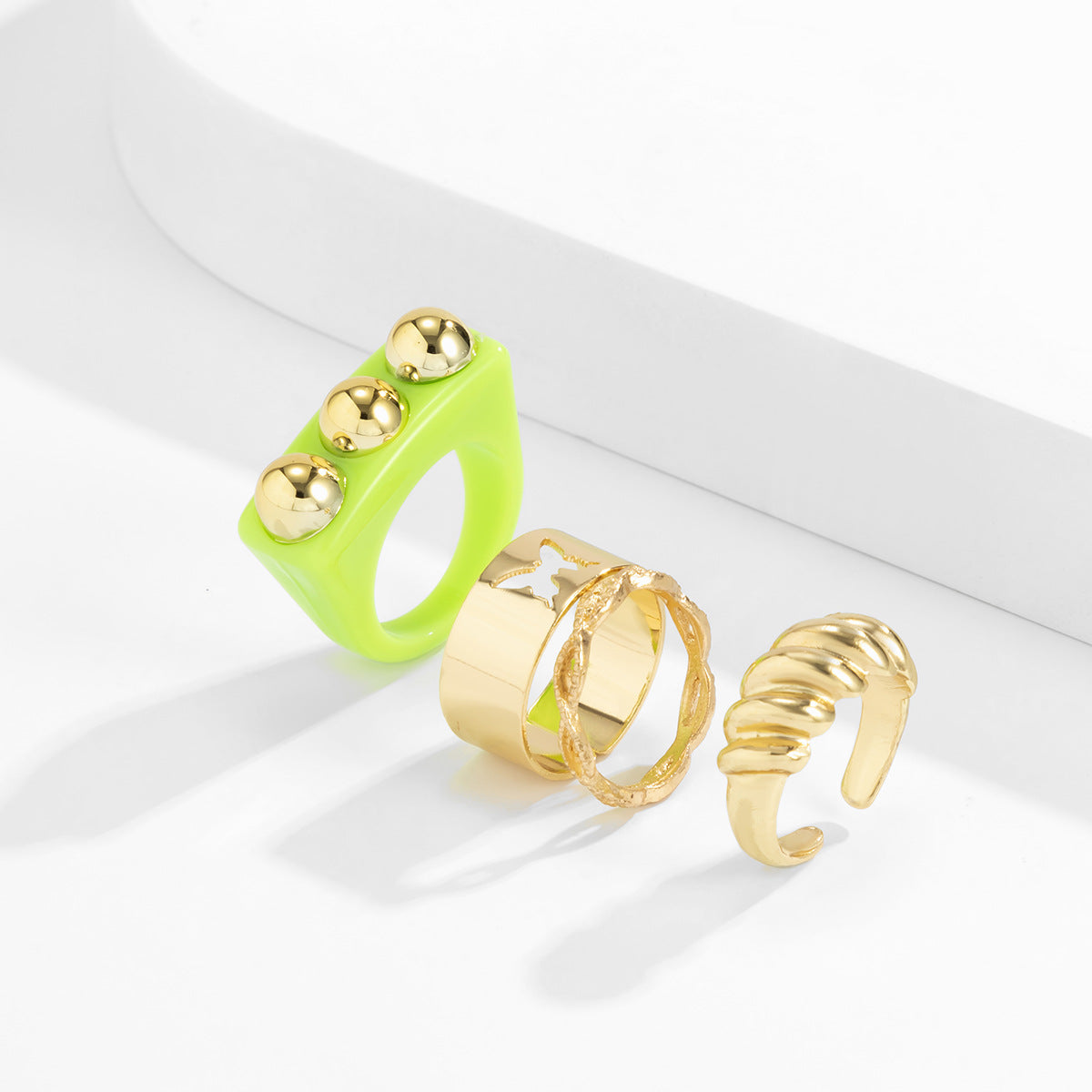 Vintage Ethnic Geometric Round Letter Alloy Plated Ring Set for Women