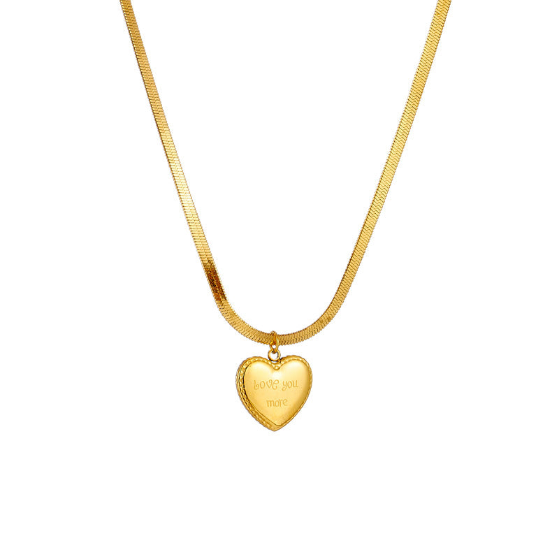 Collar con colgante de corazón de amor minimalista de acero de titanio con baño en cadena de serpiente para mujer