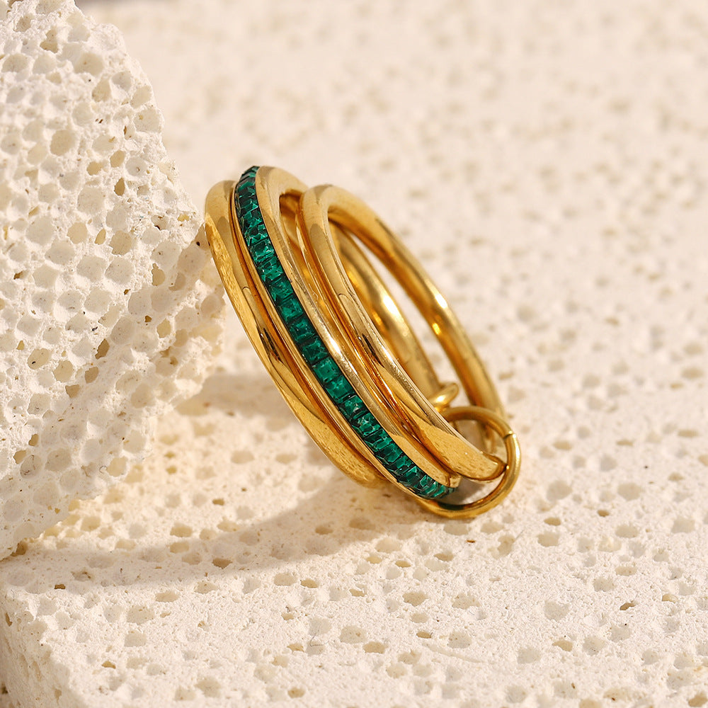 Vintage Minimalist Geometric Stainless Steel Plated 18K Gold Triple Stack Ring for Women
