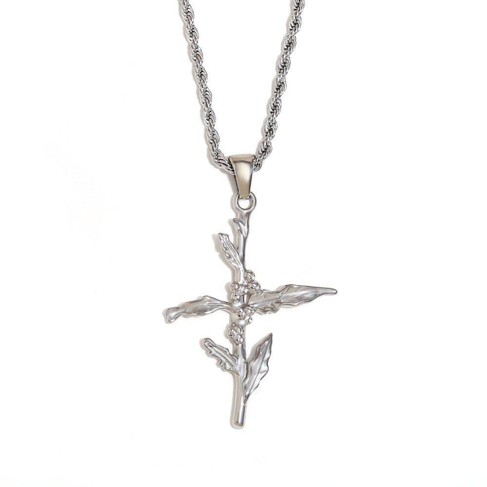 Vintage French-Style Floral Pendant Necklace in Stainless Steel with 18K Gold Plating for Women