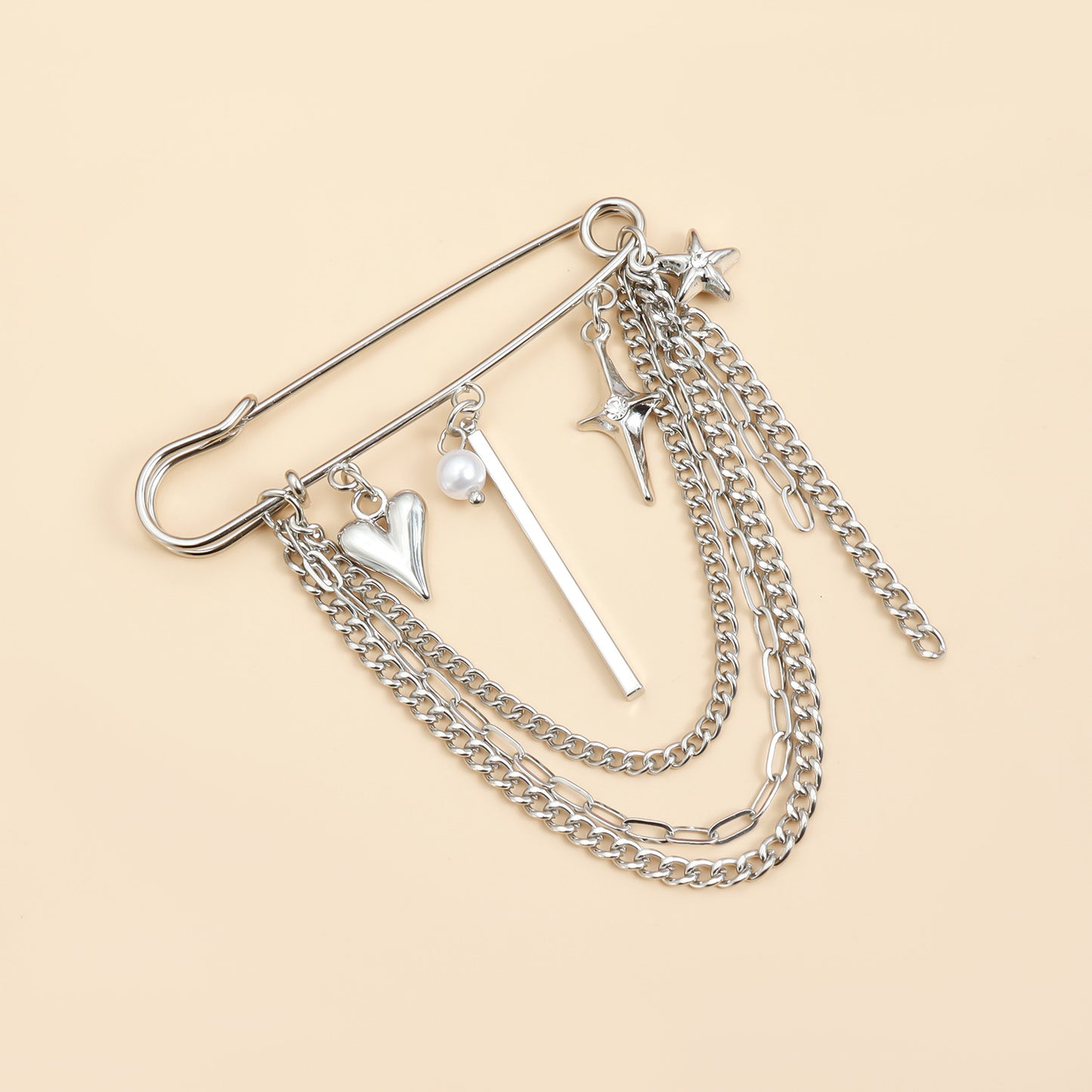 Fashionable OL Style Geometric Alloy Brooch with Cross and Heart Motifs for Women
