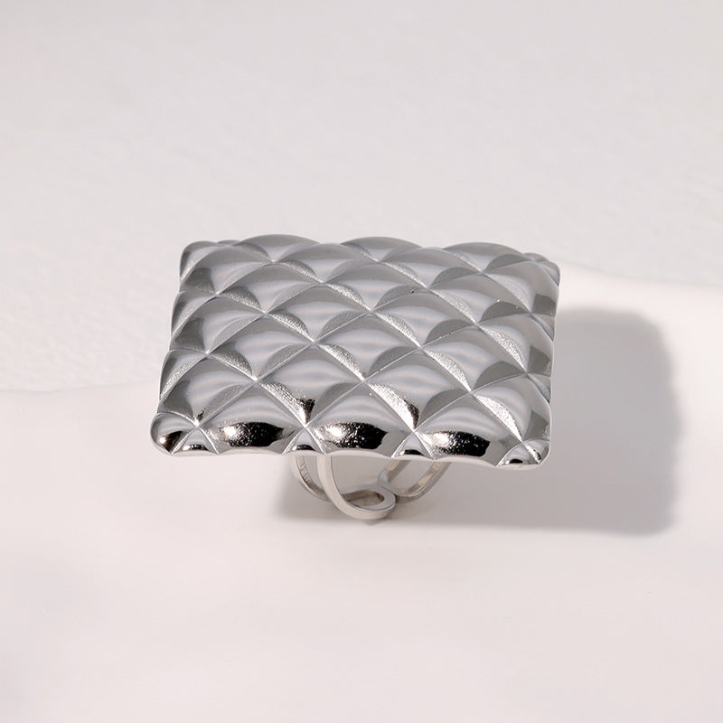 Light Luxury Geometric Open Ring 18K Gold Plated Stainless Steel Rhombus Pattern Jewelry for Women