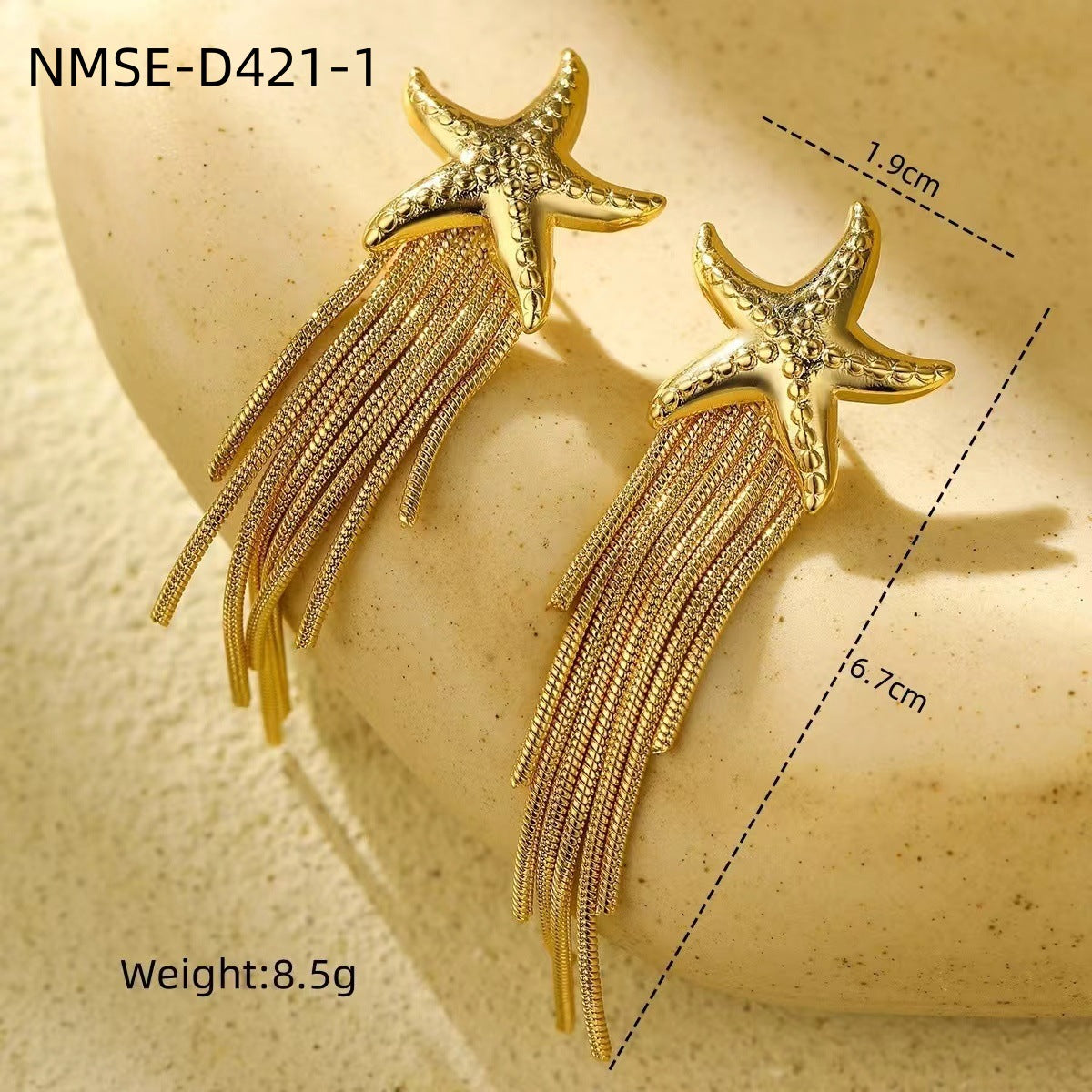 Pendientes de borla de estrella de mar elegantes vintage de acero inoxidable con galvanoplastia para mujer