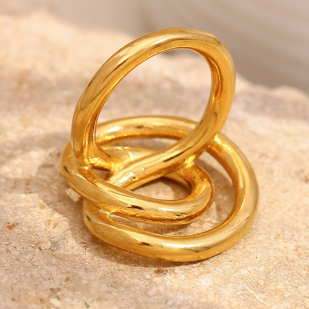 Minimalist Geometric Stainless Steel Ring with 18K Gold Plating for Women
