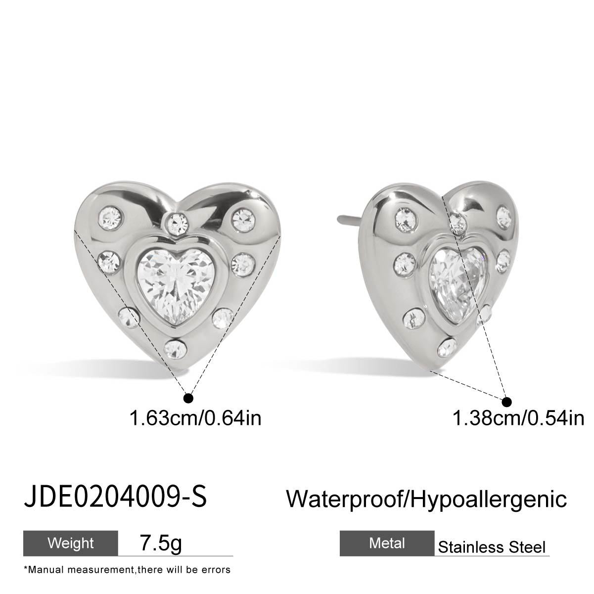 Orecchini Minimalisti a Cuore in Acciaio Inossidabile con Strass, Ipoallergenici e Resistenti all'Ossidazione per Donna