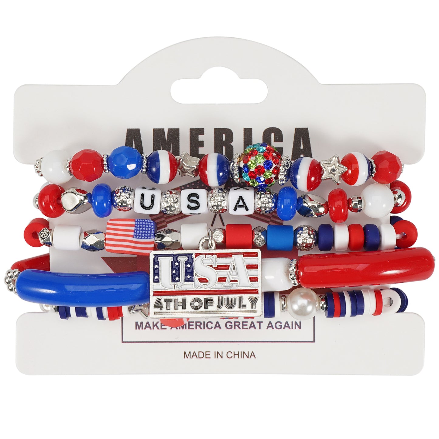 Geometric Crystal Beaded Bracelet Unisex American Flag Style