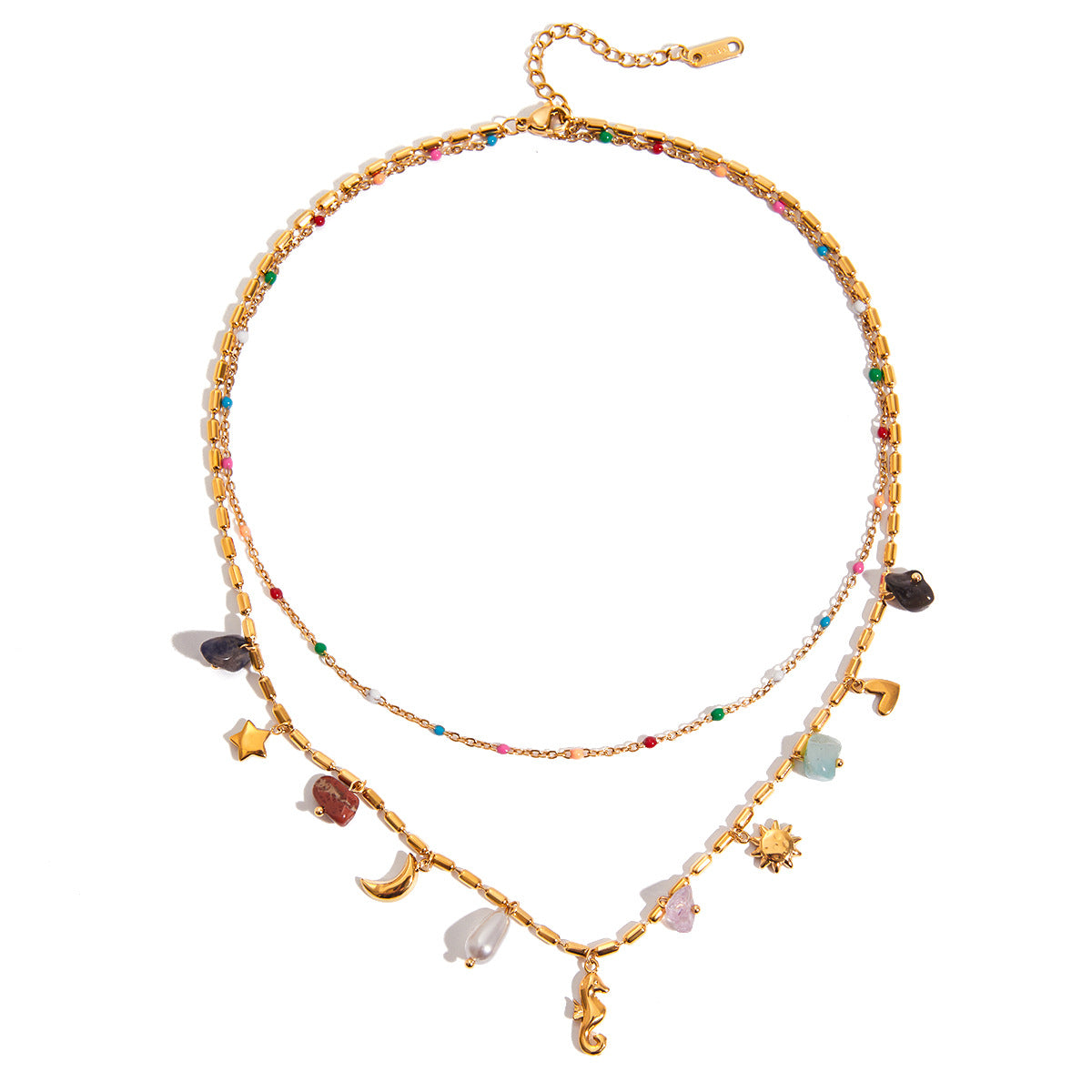 Collana Geometrica in Acciaio Titanio e Perle con Finitura Placcata per Donna, Elegante Catena per Clavicola