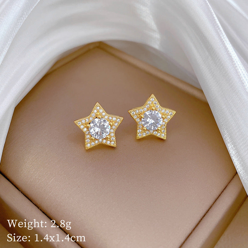 Minimalist Star-Shaped Titanium Steel Plated Necklace Earrings Ring Set with Cubic Zirconia for Women
