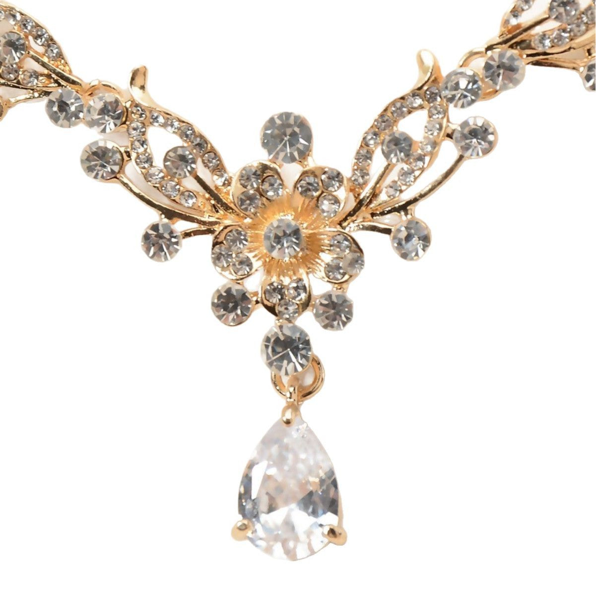 Elegante conjunto de collar y pendientes con incrustaciones de circonita cúbica floral y pedrería para mujer, joyería para fiesta de boda