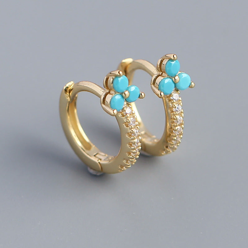 Luxury 925 Sterling Silver Floral Inlay Diamond Earrings