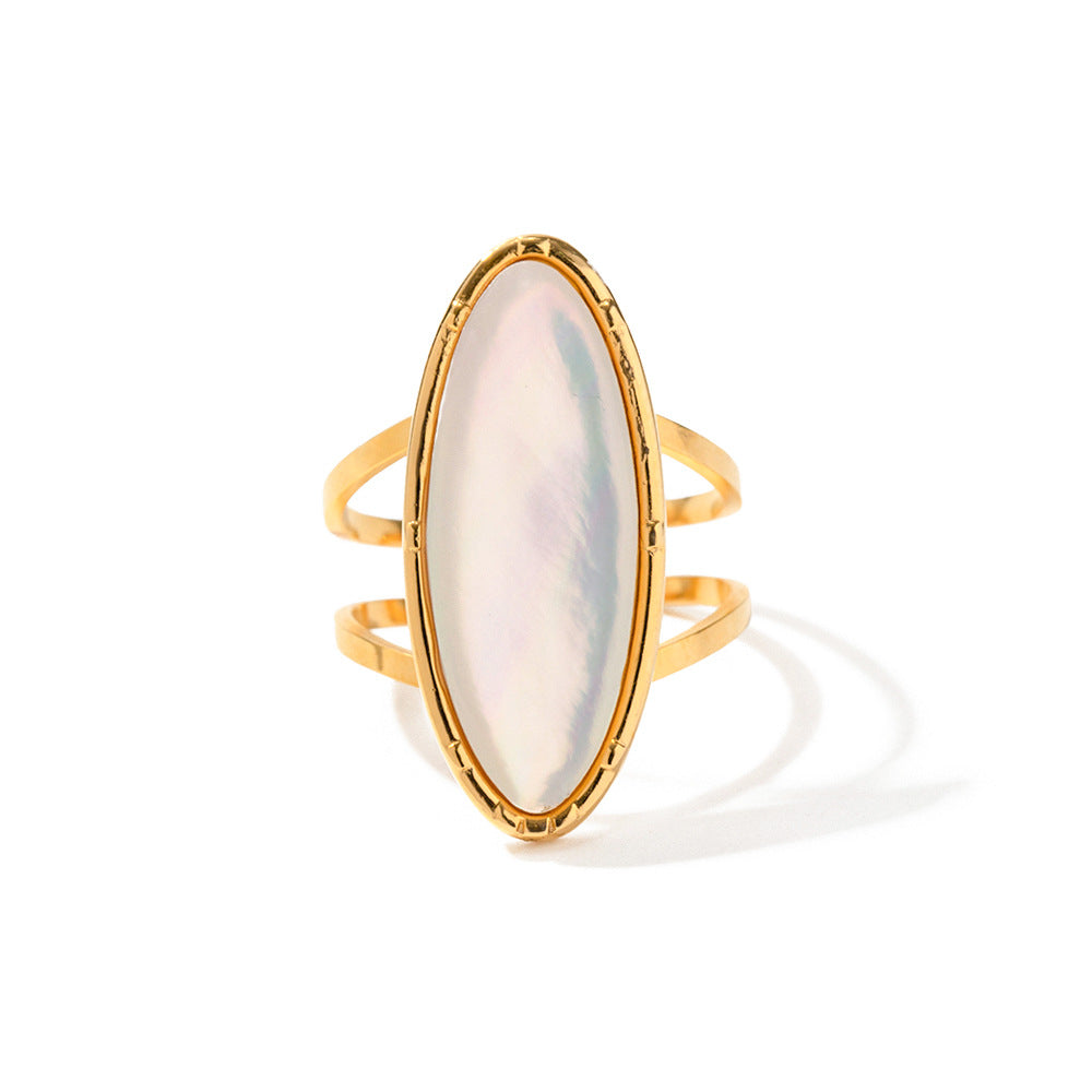 Anello da donna in acciaio inossidabile in stile INS con intarsi in conchiglia di abalone naturale placcato oro 18K