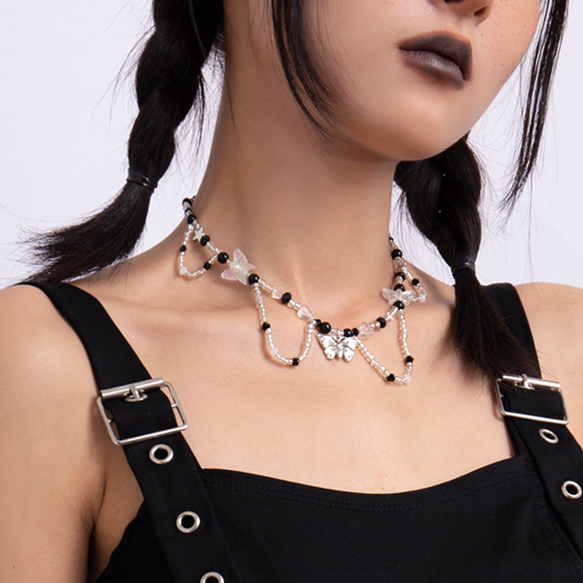 Sweet Minimalist Heart Butterfly Imitation Pearl Ball Chain Necklace for Women