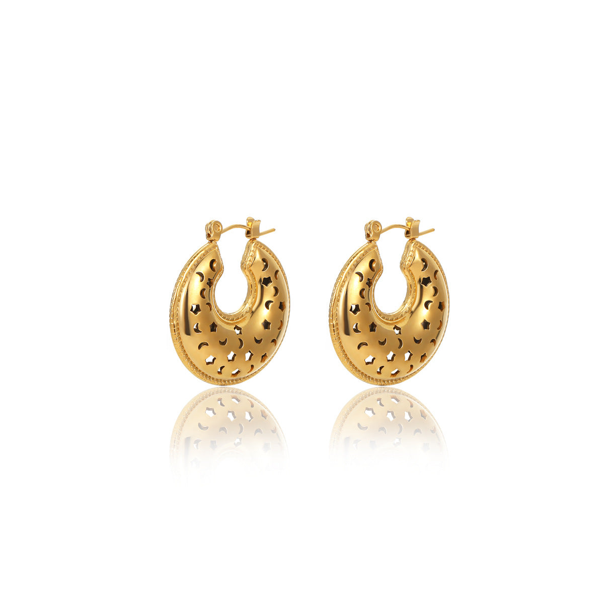 Orecchini da donna in acciaio inossidabile a forma di U geometrici cavi in stile vintage con finitura galvanica