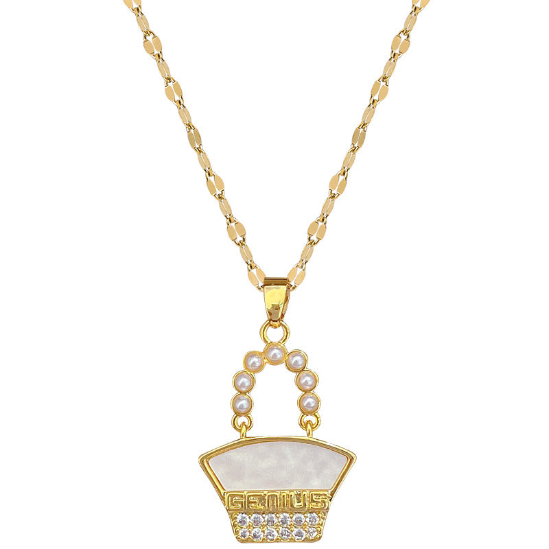 Collar Minimalista Geométrico con Colgante de Perlas y Conchas para Mujer con Cadena de Acero Inoxidable y Detalles de Pedrería