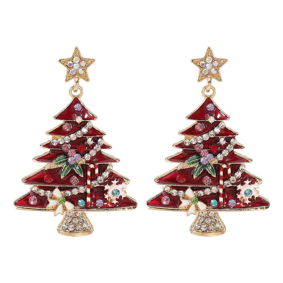 Vintage Christmas Tree Earrings with Enamel Finish in Alloy for Unisex Holiday Wear