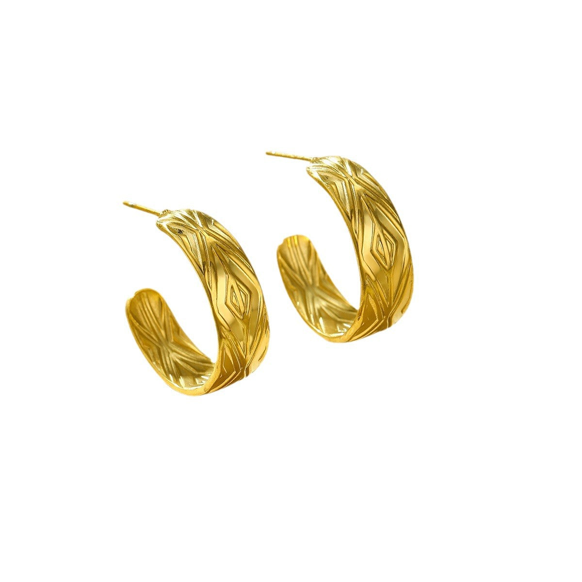Pendientes de acero inoxidable en forma de C con textura martillada asimétrica geométrica de estilo vintage y acabado chapado