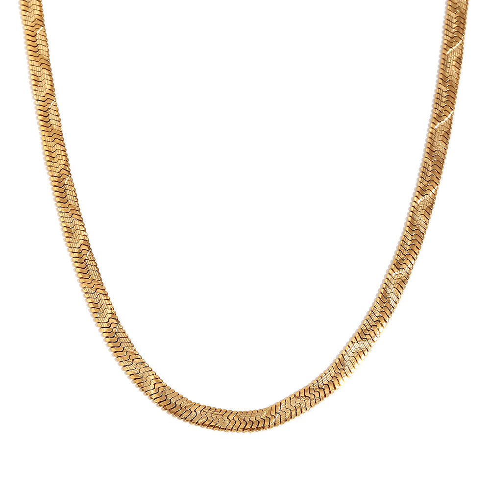 Collana da donna a spina di pesce con motivo a onda, in acciaio inossidabile placcato oro 18 carati, geometrica e minimalista