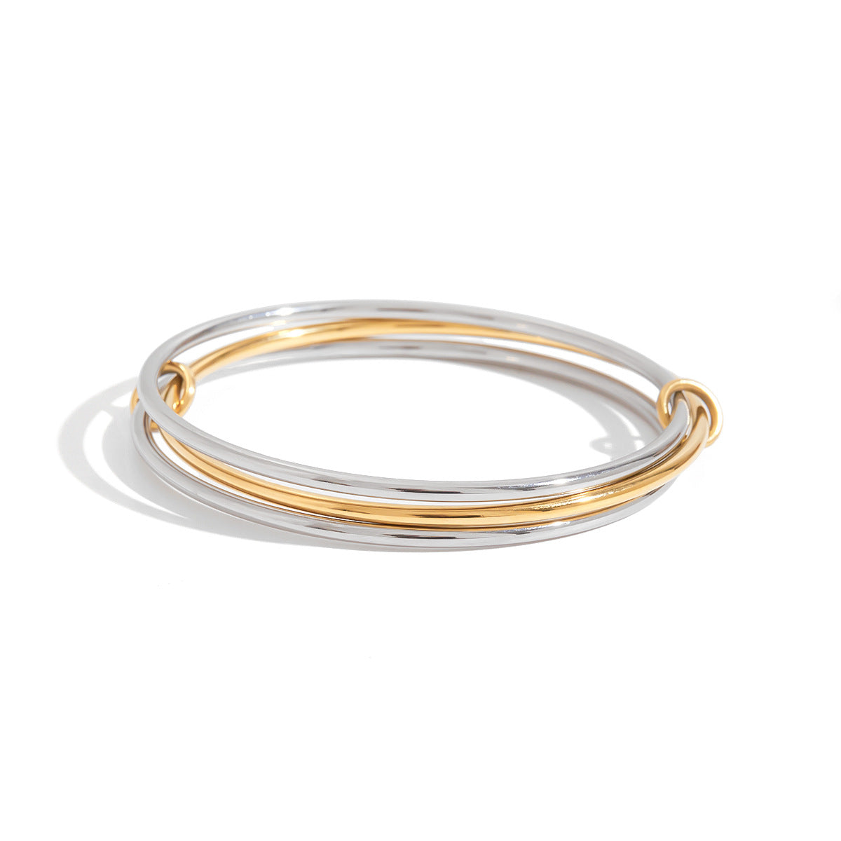 Brazalete de acero inoxidable minimalista pulido para mujer con diseño redondo geométrico y acabado de lujo