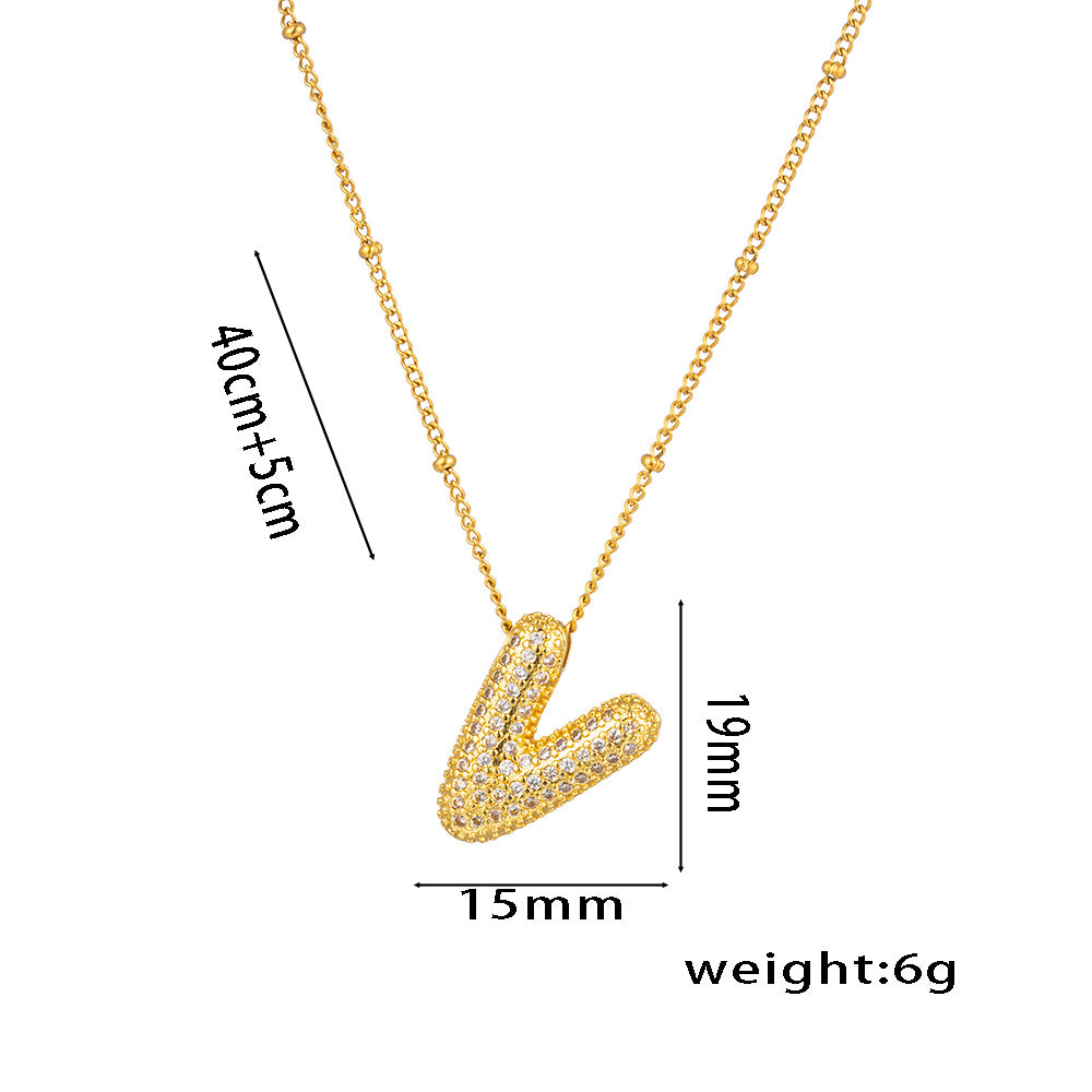 Fashion Unisex 18K Gold Plated Titanium Steel Alphabet Pendant Necklace with Micro-Set Zircon