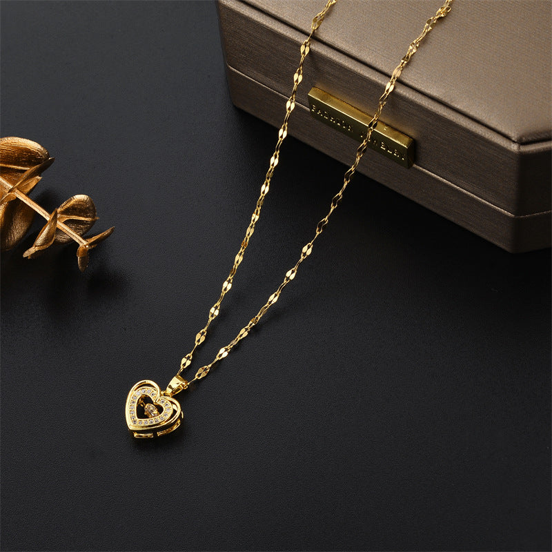 Minimalist Heart-Shaped Titanium Steel Necklace for Women with Gold Inlay, Hypoallergenic Clavicle Chain