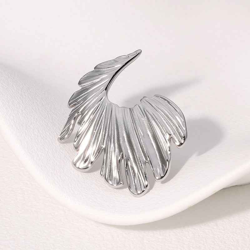 Minimalist Wing-Shaped Stainless Steel Open Ring for Women with 18K Gold Plating