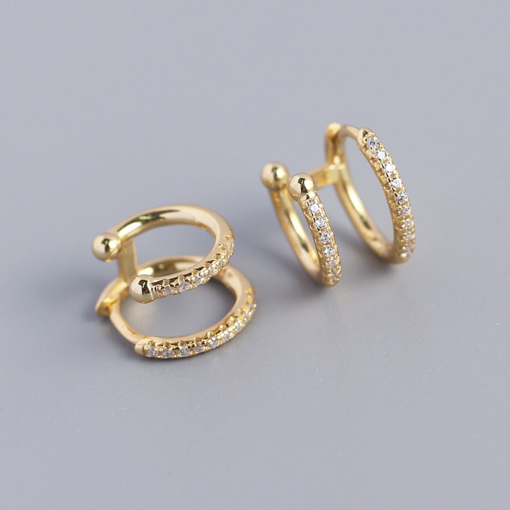 Orecchini a Cerchio Doppio Tondo Geometrico in Argento Sterling 925 con Zirconi Cubici Micro-Incastonati