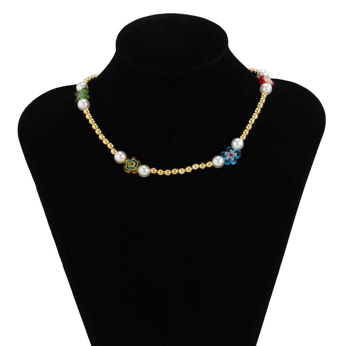Bohemian Floral Resin Necklace for Women with Beaded Detail and Round Ball Chain