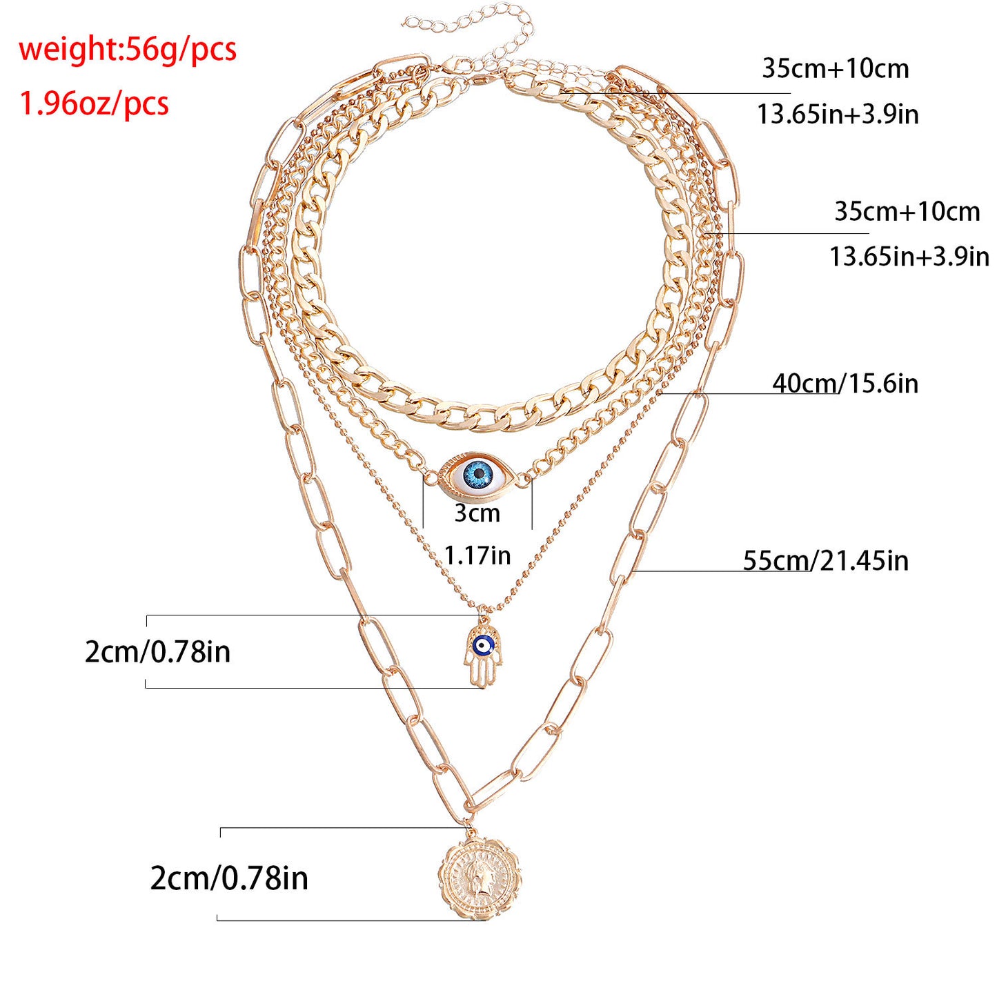 Vintage Geometric Demon Eye Round Pendant Necklace for Women with Alloy Plated Finish and Bamboo Chain