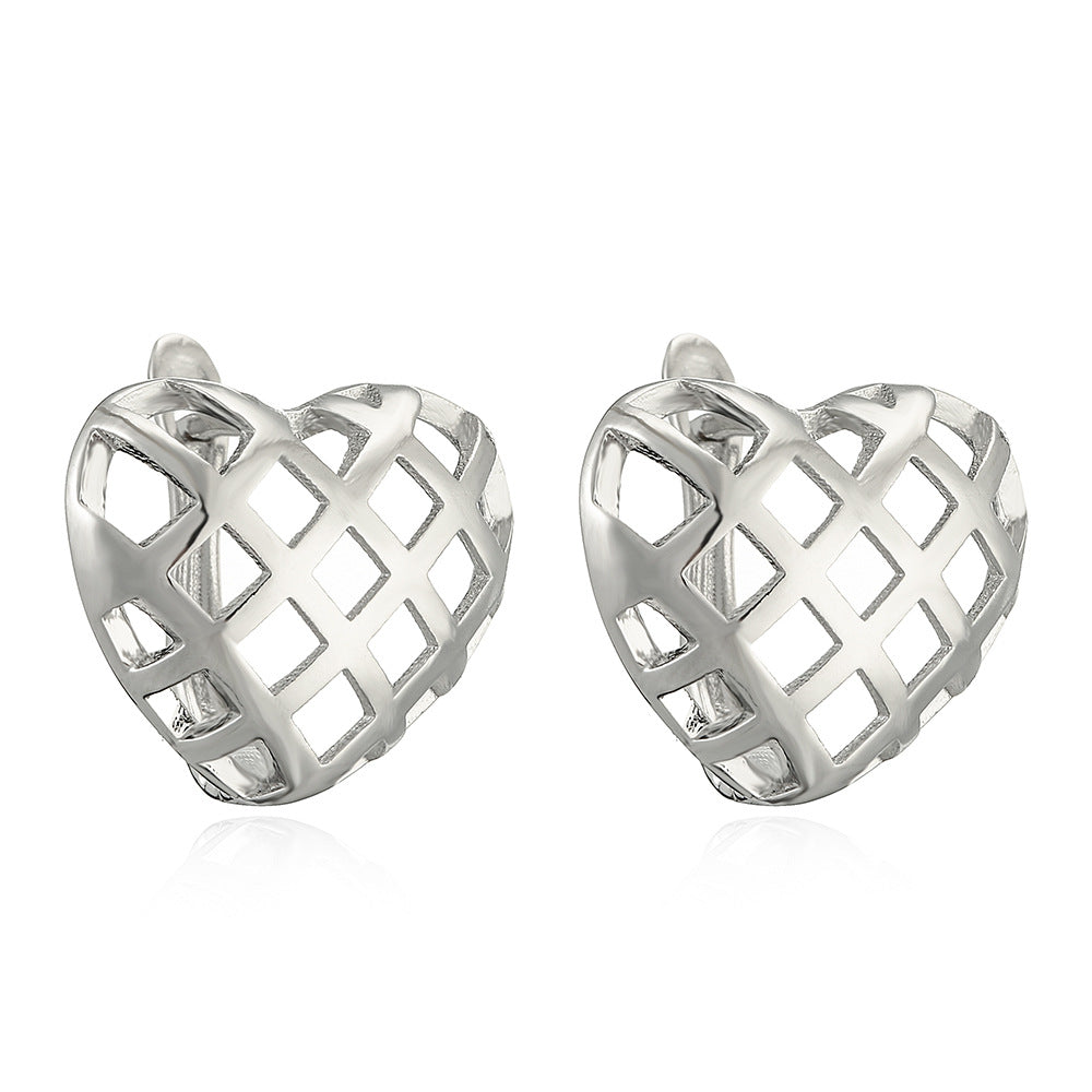Minimalist Hollow Heart Geometric Earrings for Women in Copper with Micro-Pave Setting