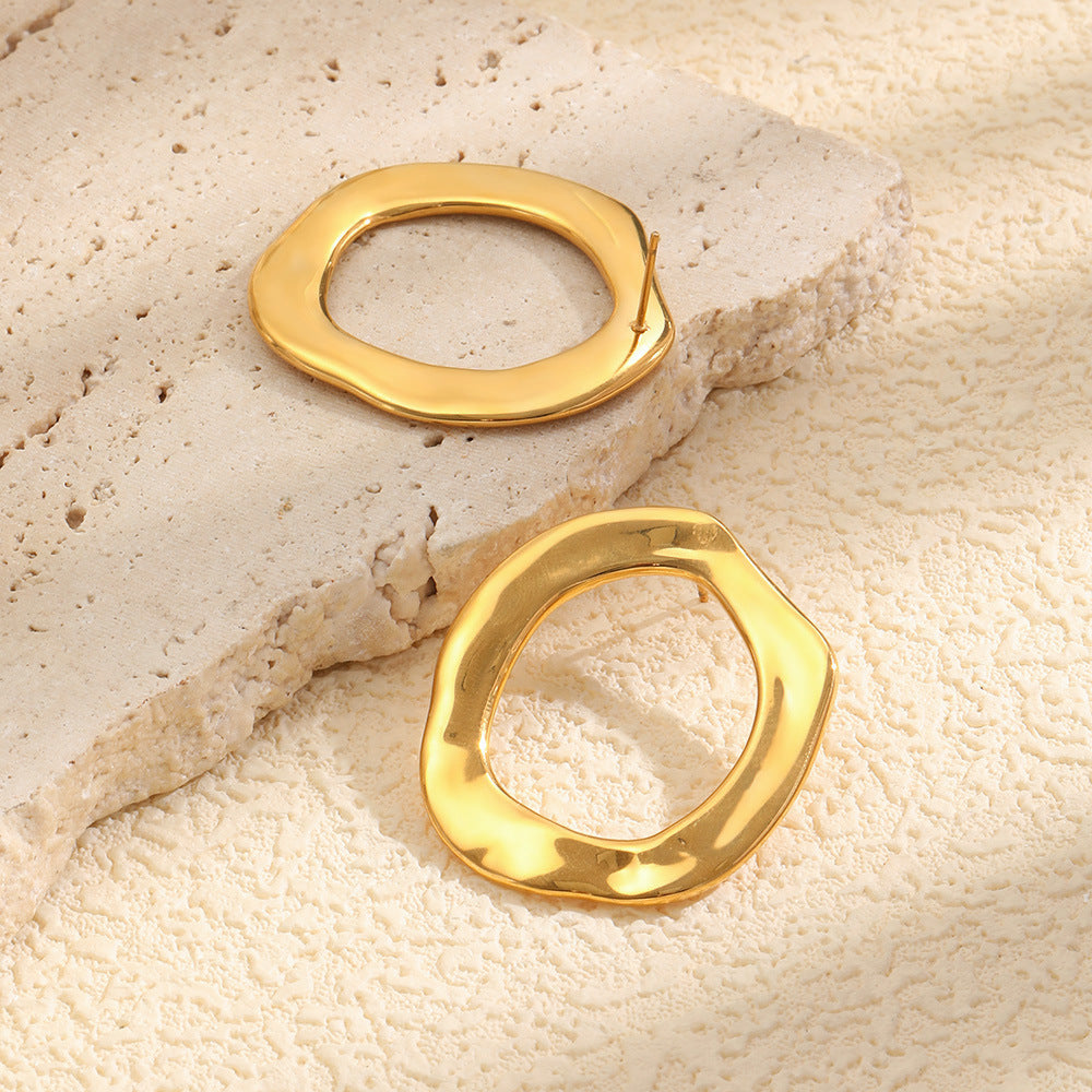 Minimalist 18K Gold Plated Stainless Steel Hammered Round Geometric Earrings for Women