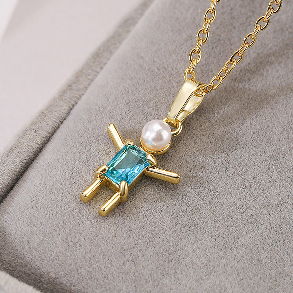 Collana con ciondolo geometrico minimalista in rame placcato oro vero e zirconi da donna