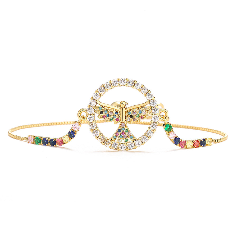 Bracciale da donna in rame geometrico minimalista placcato oro 18 carati con zirconi multicolore