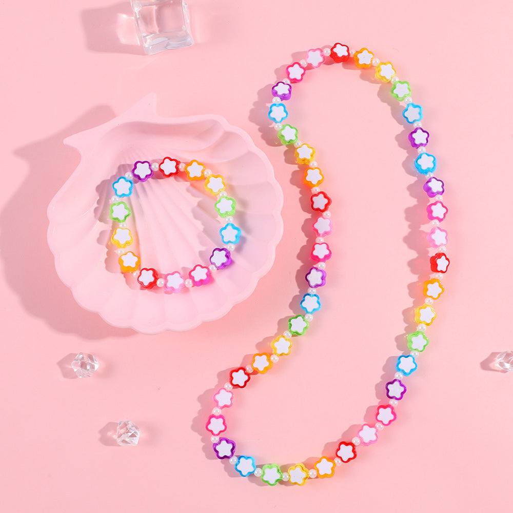 Dulce conjunto de collar acrílico con forma de mariposa para niñas, con cadena de cuentas, estilo princesa, joyería infantil