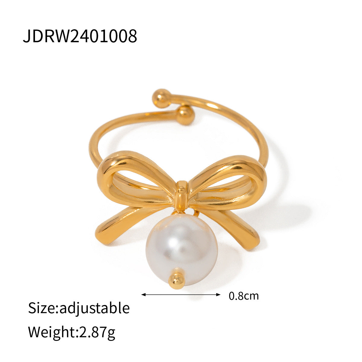 Collana da donna con ciondolo a fiocco e perla in acciaio inossidabile placcato oro 18 carati, stile minimalista