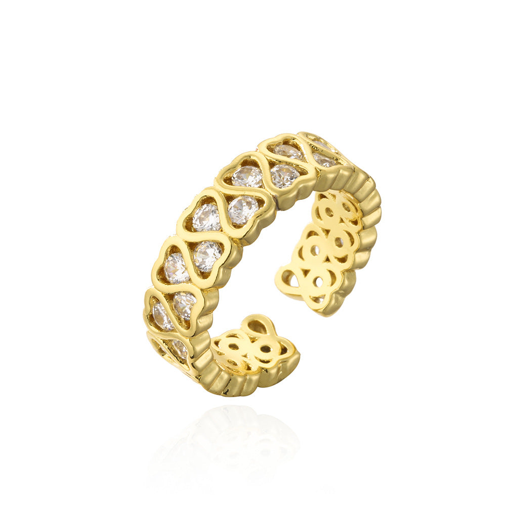 Minimalist Geometric Hollow Eye Ring in Copper with 18K Gold Plating and Micro-Pave Zircon